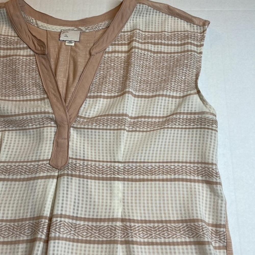 Anthropologie Postmark Split Neck Hi-Low Tank Top Tan and Cream Stripe Size L - Picture 4 of 10